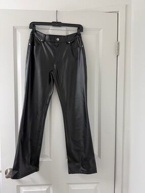 Alexander Wang Black Faux Leather Pants with Silver Button